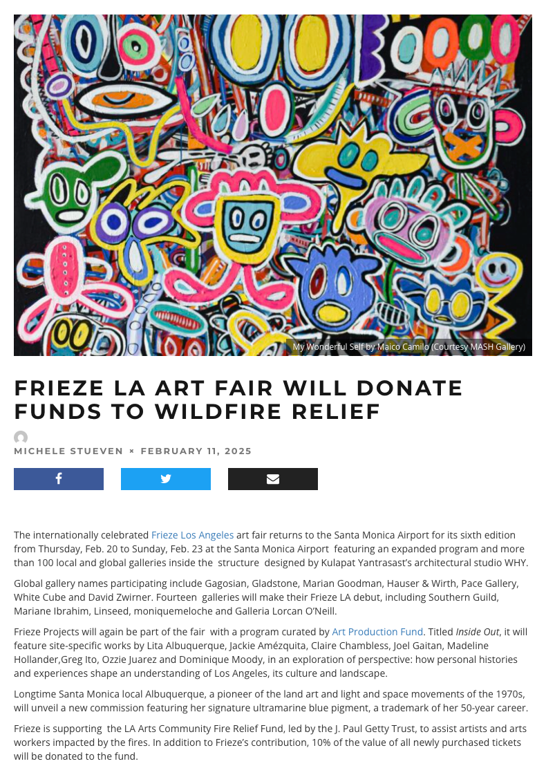 Frieze LA 2025 and Mash Gallery United to Support Wildfire Relief
